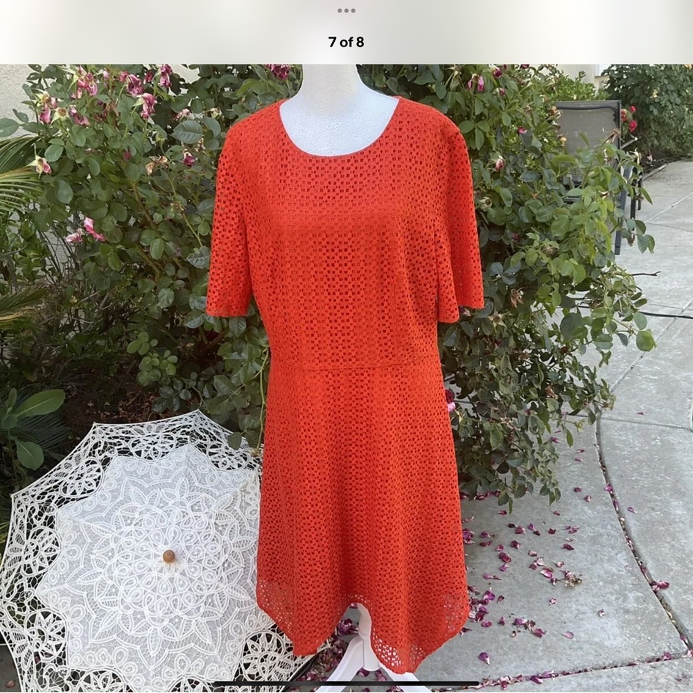 St John Sz 12 Orange Open Circle ⭕️ asymmetric hem couture suit evening Dress ⭐️